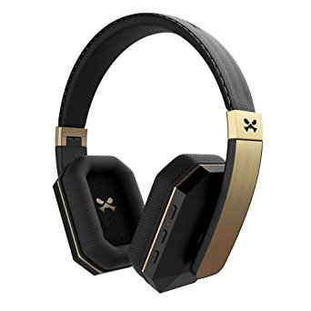 Wireless Bluetooth Headphones, Ghostek soDrop 2 Series aptX Over-Ear Headset with Noise Reduction, Bluetooth 4.0, HD Sound, Built-in Microphone, Hands-Free, Brushed Aluminum & Leather (Black & Gold)