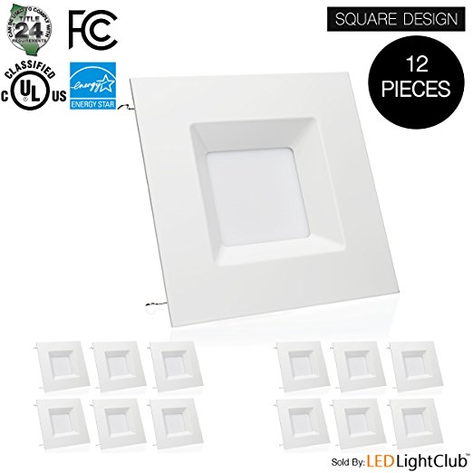 (12 Pack)- 6-inch LED Square Downlight Trim, 15W (100W Replacement), Square Recessed Light, Dimmable, 3000K (Soft White), 1040LM, ENERGY STAR, Retrofit LED Recessed Lighting Fixture