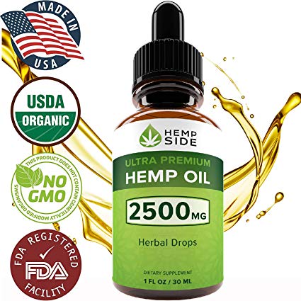 Hemp Oil Drops for Pain, Anxiety & Stress Relief - 2500mg of Pure Hemp Extract - Ultimate Hemp Power - Grown & Made in USA - Herbal Supplement for Daily Use - Anti-Inflammatory & Joint Support