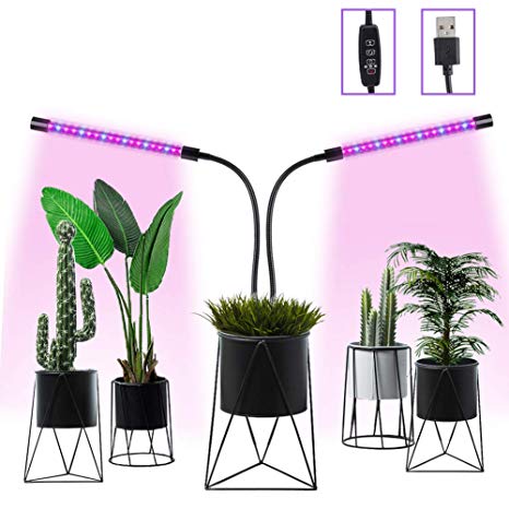 Grow Light, Grow Lights for Indoor Plants, Vpcok Adjustable Dual-Head Plant Grow Lamp, 3/9/12 H Timing Switch 6 Dimmable Levels, 400nm ~ 840 nm Red/Blue Spectrum, Enhance Indoor Plant Photosynthesis