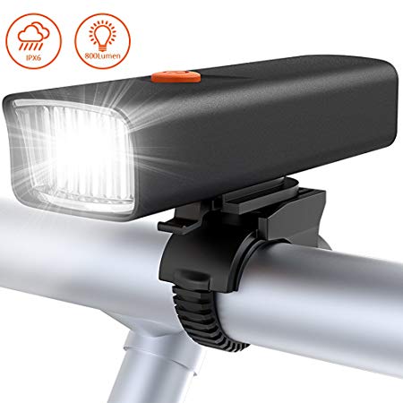 Bovon Bike Light, 800 Lumen USB Rechargeable Bicycle LED Front Light, 5 Adjustable Lights Modes for Road Cycling Safety & Flashlight & Waterproof IPX6 & Easy Install & 2-8H Running Time