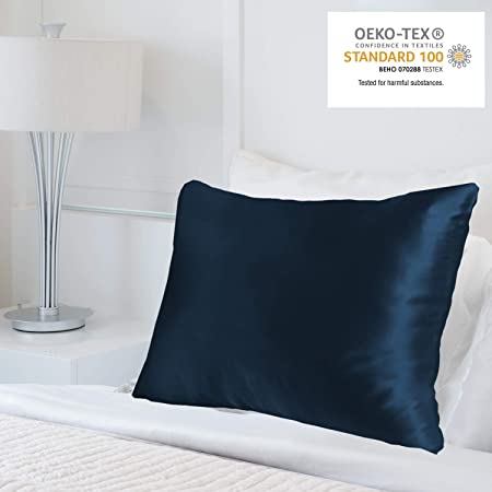 MYK 100% Pure Natural Mulberry Silk Pillowcase, 25 Momme Both Side for Hair and Skin Care (Queen, Navy Blue)
