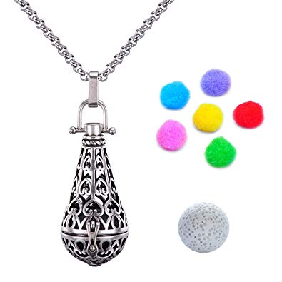 Antique Silver Locket Pendant Aromatherapy Essential Oil Diffuser Necklace 30" Stainless Steel Chain