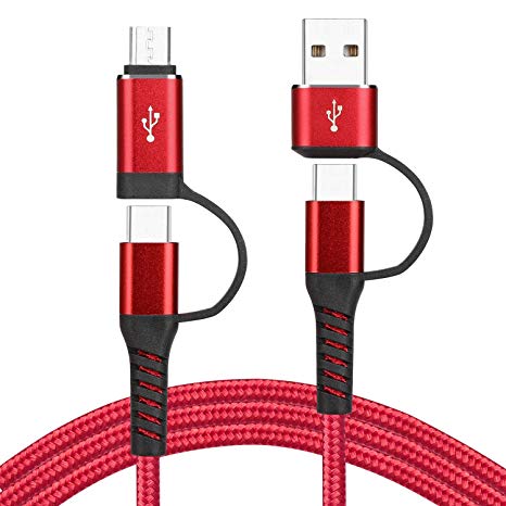 4in1 USB Type C to USB C Cable 6ft, CABEPOW 2Pack 6Feet Micro USB Cable, Type C Nylon Braided Fast Charging Cord for Samsung Galaxy Note 8 S8 S9, Google Pixel,Nexus, Matebook,MacBook,iPad Pro Case