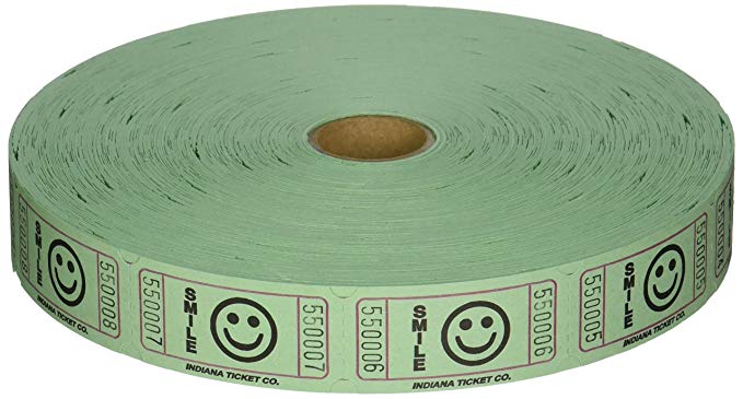 2000 Green Smile Single Roll Consecutively Numbered Raffle Tickets