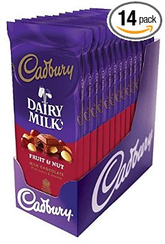 CADBURY DAIRY MILK Fruit & Nut Chocolate Candy Bar, Milk Chocolate with Raisins and Almonds, 3.5 Ounce Package (Pack of 14)