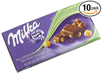 Milka Milk Chocolate with Whole Hazelnuts, 3.52-Ounce Bars (Pack of 10)