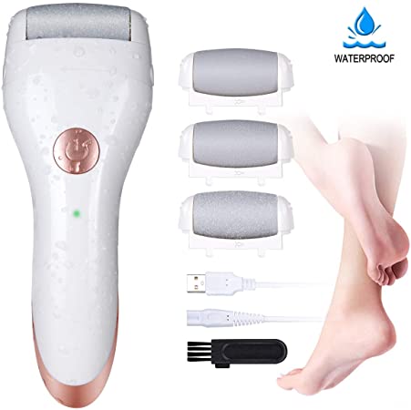 WACCET Electric Foot File Rechargeable Hard Skin Remover with 3 Rollers & USB Charging, Electric Callus Remover for Dead Hard Cracked Skin