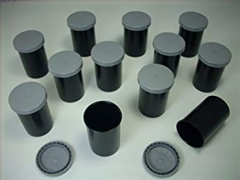 Black Film Canisters with Gray Lids: (12 Pack)