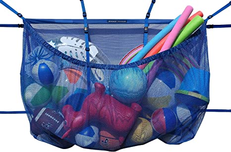 MESH TITAN Pool Storage Bag (Blue) - Updated for 2020 - Giant Organizer for Bag Pool, Fence, Deck, Garage, Gym - 60” Pouch Floats, Sports Balls, Inflatable rafts, Toys, Yoga More