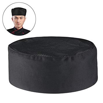 Foxnovo Mesh Top Skull Cap Professional Catering Chefs Hat Black Adjustable