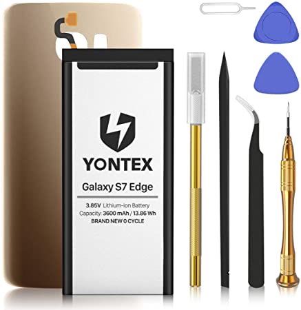 YONTEX Galaxy S7 Edge Battery (Gold) with Back Glass Replacement and 1 Complete Repair Tool Kit, 3600mAh 0 Cycle Battery Replacement for Samsung Galaxy S7e - 24-Month Warranty