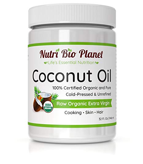 NutriBioPlanet Raw Organic Extra Virgin Coconut Oil, Unrefined, 32 Ounce