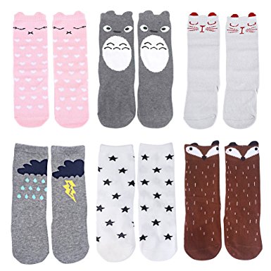 Unisex-baby Socks Knee High Stockings Animal Theme 6 Pack Set by OLABB