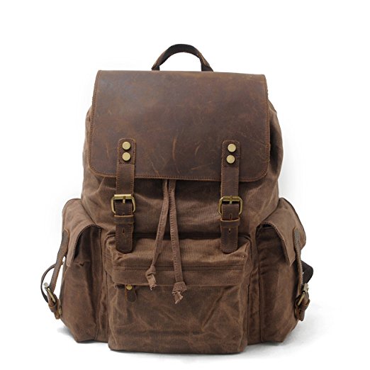 SUVOM Vintage Canvas Leather Laptop Backpack College School Bag Travel Rucksack 15.6 Inch