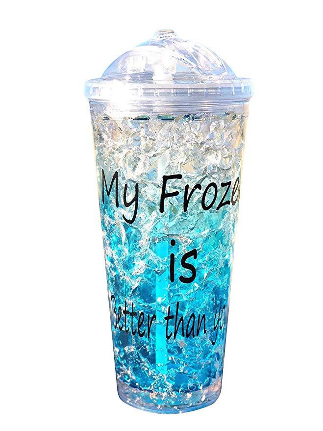 MXT Double Wall Acrylic Insulated Freezer Tumbler with Lid and Straw, Travel Mug, Reusable Water Cup, No Ice Needed for Iced Drink-19OZ. (Blue)