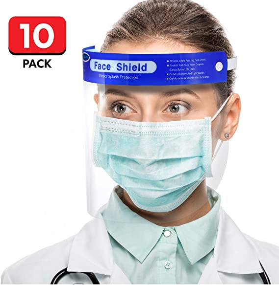 【US Stock,Shipping Today】Simsii Face Shields, Clear double side Anti-fog,Thickness 0.25mm, Non-Medical Use Visor, Splashproof Windproof Dustproof, Protect Eyes and Faces, Pack of 10