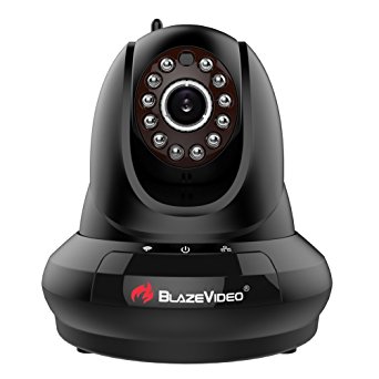 BlazeVideo Wireless WiFi 720P IP Network Pan/Tilt Cloud Camera, SD Card Video Record, Night Vision, Voice Input and Output, Two-Way Audio, Motion Detection for iPhone, iPad, Android Phone or PC Black