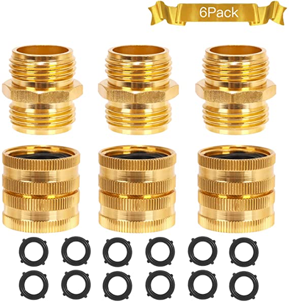 B&A Garden Hose Adapter 6 Pieces Male to Male Female to Female, 3/4 Inch Quick Connectorwith Extra 12 Pieces Washer for Standard Garden Hose