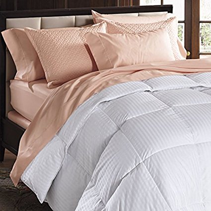 All Seasons Siberian Goose Down Comforter 750FP, 1500 Thread Count 100% Plush Cotton Shell, Damask Stripes, King Size