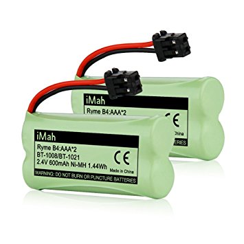 2-Pack iMah Ryme B4 Rechargeable Cordless Phone Battery for BT-1021 BT-1025 BT-1016 BT-1008 BBTG0798001 BBTG0734001 Uniden DECT2080-3 D1361 D1780 DCX170 DECT 6.0 Home Handset Telephone