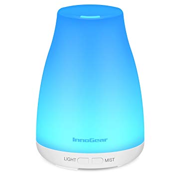 InnoGear 100ml Aromatherapy Essential Oil Diffuser Portable Ultrasonic Cool Mist Aroma Humidifier With Color LED Lights Changing and Waterless Auto Shut-off Fuction for Home Office Bedroom Room