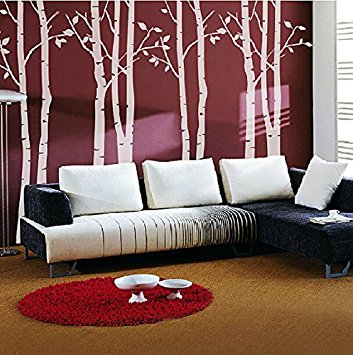 N.SunForest White Birch Tree Wall Decals Family Tree Wall Sticker For Sitting room/ Restroom/ Study/ Nursery (68802)