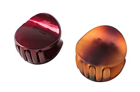 Zhooch Hair Claw Clip – Precious Coins. Mini Claw Hair Clip with Inner Teeth, Premium quality, Painted Strong Hold Spring, Medium hair, Fine hair Pack of 2. (Deep Burgundy and Ombre Brown Matte)