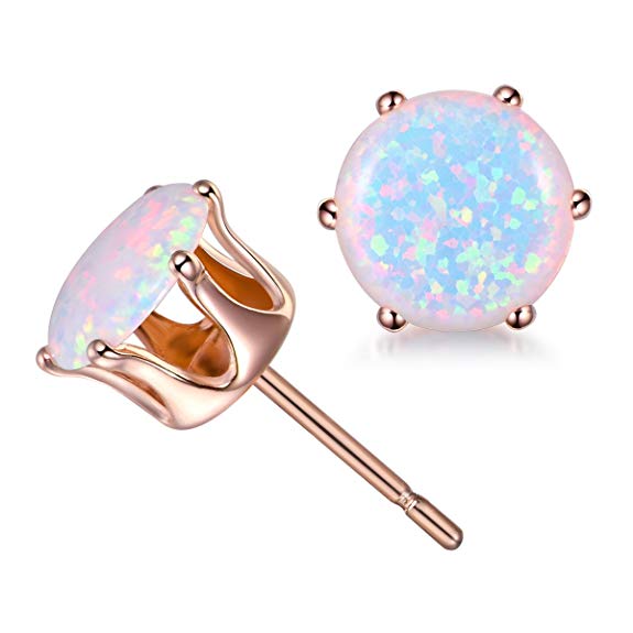 Opal Studs Earring, White Opal 8mm Round Stud Earrings for Womens Girls