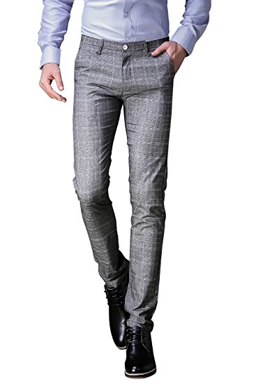 TALITARE Men's Plaid & Plain Slim Fit Tapered Suit Separate Pant