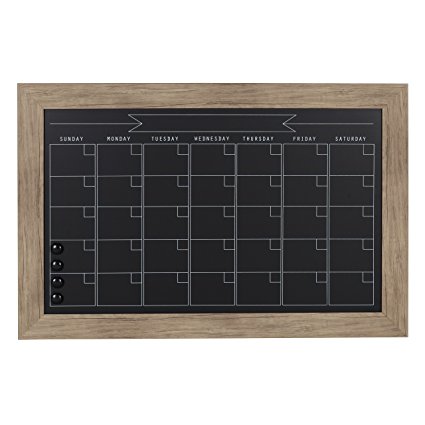 DesignOvation Beatrice Framed Magnetic Chalkboard Monthly Calendar, 18x27, Rustic Brown