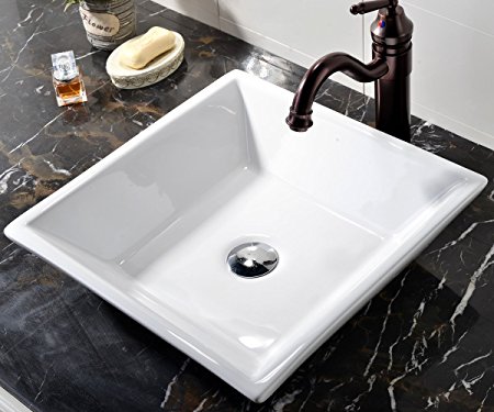 VCCUCINE White Square Above Counter Porcelain Ceramic Vessel Vanity Bathroom Sink Art Basin