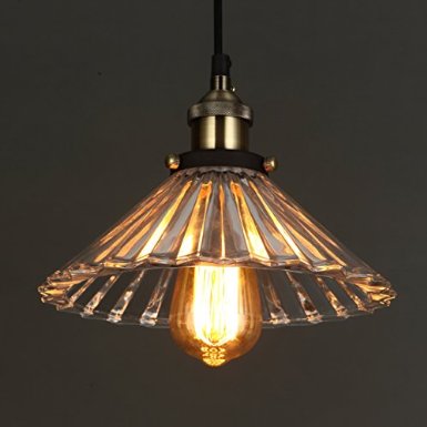 ONEPRE One Light Vintage Edison Dining Room Pendant Light Crystal Clear Glass Shade