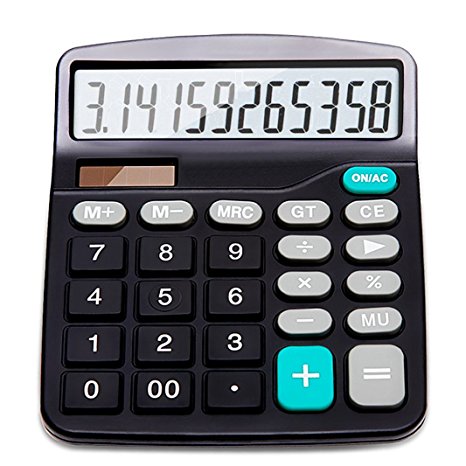 Calculator, 12-Digit Solar Battery Basic Calculator, Solar Battery Dual Power Office Calculator, with Large LCD Display and Large Buttons (Battery Included)