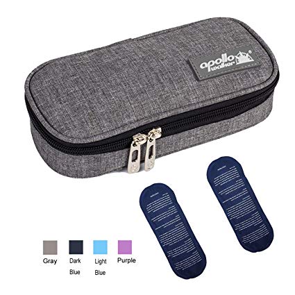 TAWA apollo walker Insulin Cooler Travel Case Diabetic Medication Cooler with 2 Ice Pack and Insulation Liner (Gray)