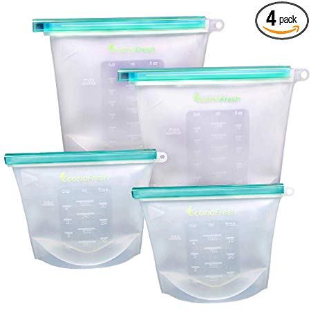 Reusable Silicone Food Storage Bags | Set of 4 - Large 1 1/2 qt. and Small 1 qt. | Clear Airtight Leak-Proof Seal Container | Perfect for Snack Sandwich Lunch Meal Prep Cooking Freezer Preservation