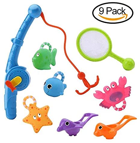 Baby Bath Toys Animals Water Toy Floating Fishing Net Game Tub Squirt Gift Set for Bathtub Pool for Toddlers Boys & Girls with Organizer Bag (8 Packs)
