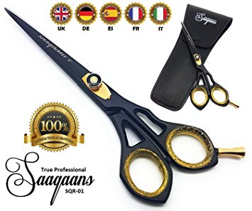 Saaqaans SQR-01 Professional Haircut Barber Scissor - Hairdressing Razor Shears 6 inches for Salon Hairdresser & Home Use for Stylish Hair Cutting with a Black Pouch (Black Razor Scissor)