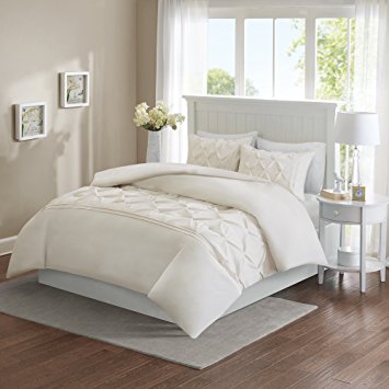 Comfort Spaces – Cavoy Duvet Cover Mini Set - 3 Piece – Ivory – Tufted Pattern With Corner Ties – King size, includes 1 Duvet Cover, 2 Shams