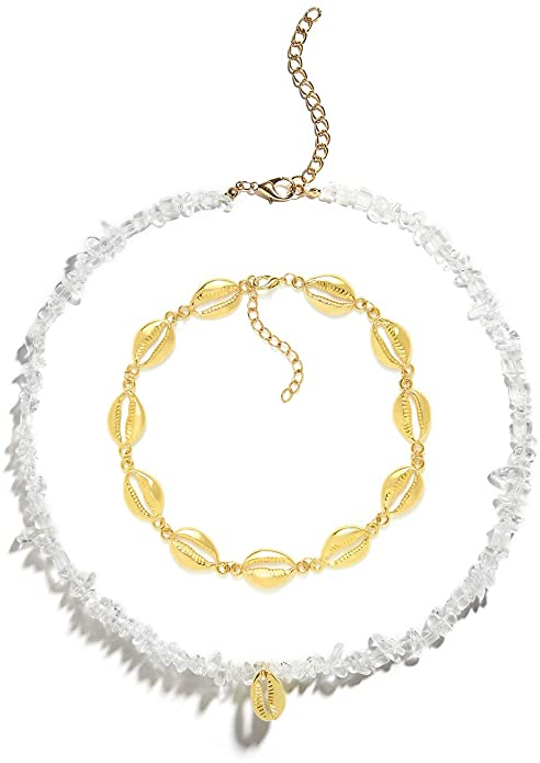 SIVNI Shell Choker Necklace for Women Girls Boho Beaded Chokers Layered Statement Gold Necklace