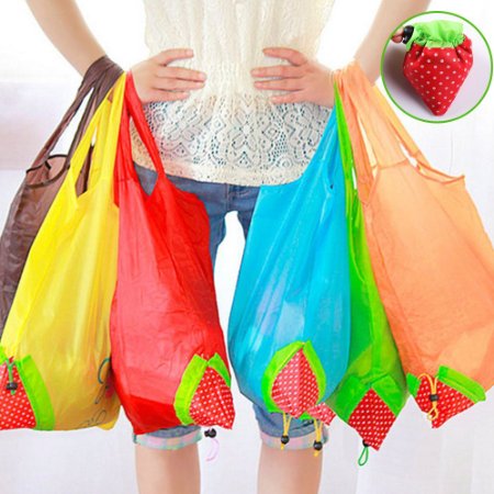 Foldable Reusable Bag 100% Polyester Strawberry Shopping Bags by Btwzm, Pack of 10