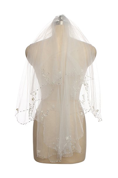 Passat 2T Wedding Veil Sequin Pearl Edge Luxury Crystals Beaded Bling Bridal Veil 62