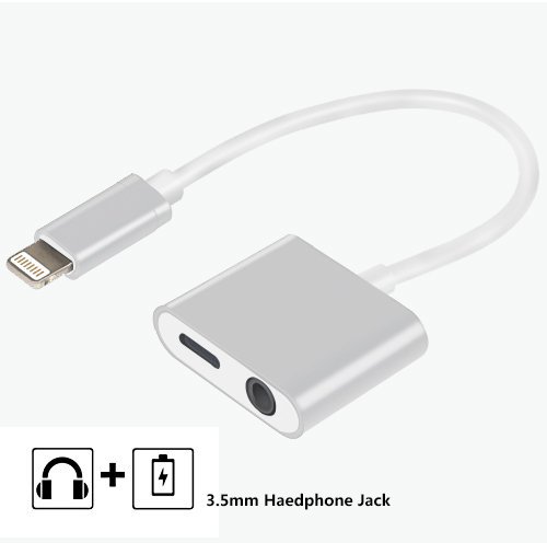 Lightning Charge & Audio Adapter, Raycue Lightning to 3.5mm Headphone Splitter Adapter for iPhone 7/7 Plus with iOS 10.3 listening   charging (Only Support Apple Original Headset) (silver)