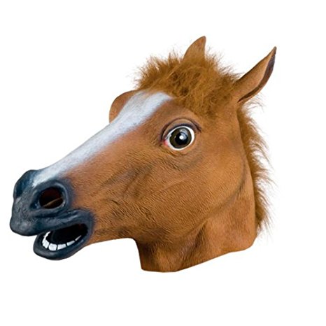 TOPQSC Horse Mask Creepy Full Head Maks Horse Head Mask Rubber Animal Mask for Halloween Masquerade Party Animal's Fur Mane Latex Realistic Crazy Halloween Costume Theater Prop for Kids and Adults