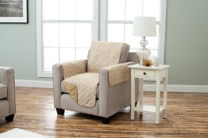 Luxe Collection Deluxe Reversible Quilted Furniture Protector. Beautiful Print on One Side / Solid Color on the Other for Two Fresh Looks. By Home Fashion Designs. (Chair, Gold)