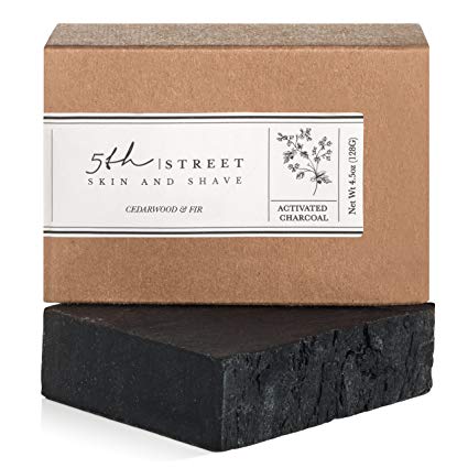 Activated Charcoal Soap Bar with Cedarwood   Fir - Hand Soap for Men - Handmade All Natural, Anti-Fungal, Organic Oils - Black Bamboo Helps With Acne, Blemishes, Psoriasis, Eczema