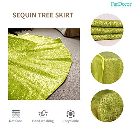 Pardecor 24 Inch Sequin Tree Skirt Lime Green Christmas Tree Skirt Embroidered Round Gorgeous Ornaments Tree Skirts for Christmas Decorations