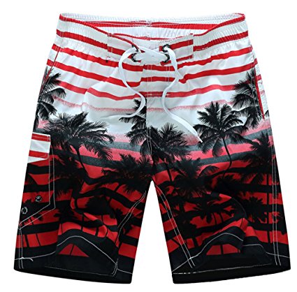 MR. R Men's Tropical Palm Tree Beach Shorts Swim Trunks