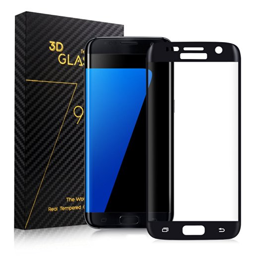 Wonshop Galaxy S7 Edge Screen Protector, 3D Tempered Glass with 9H Hardness Full Coverage Ultra HD Clear Anti-Bubble Scratch Proof Military Grade Screen Cover - Black