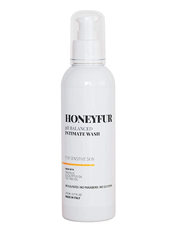 HONEYFUR Feminine Wash For Sensitive Skin, pH Balanced - Propolis, Tea Tree Oil, Natural Intimate Cleanser - Sulfates & Paraben Free - Soothing, Refreshing, Calms Irritation - 200 ML/6.7 FL OZ